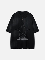 Applique Embroidery Star Washed Polo Tee