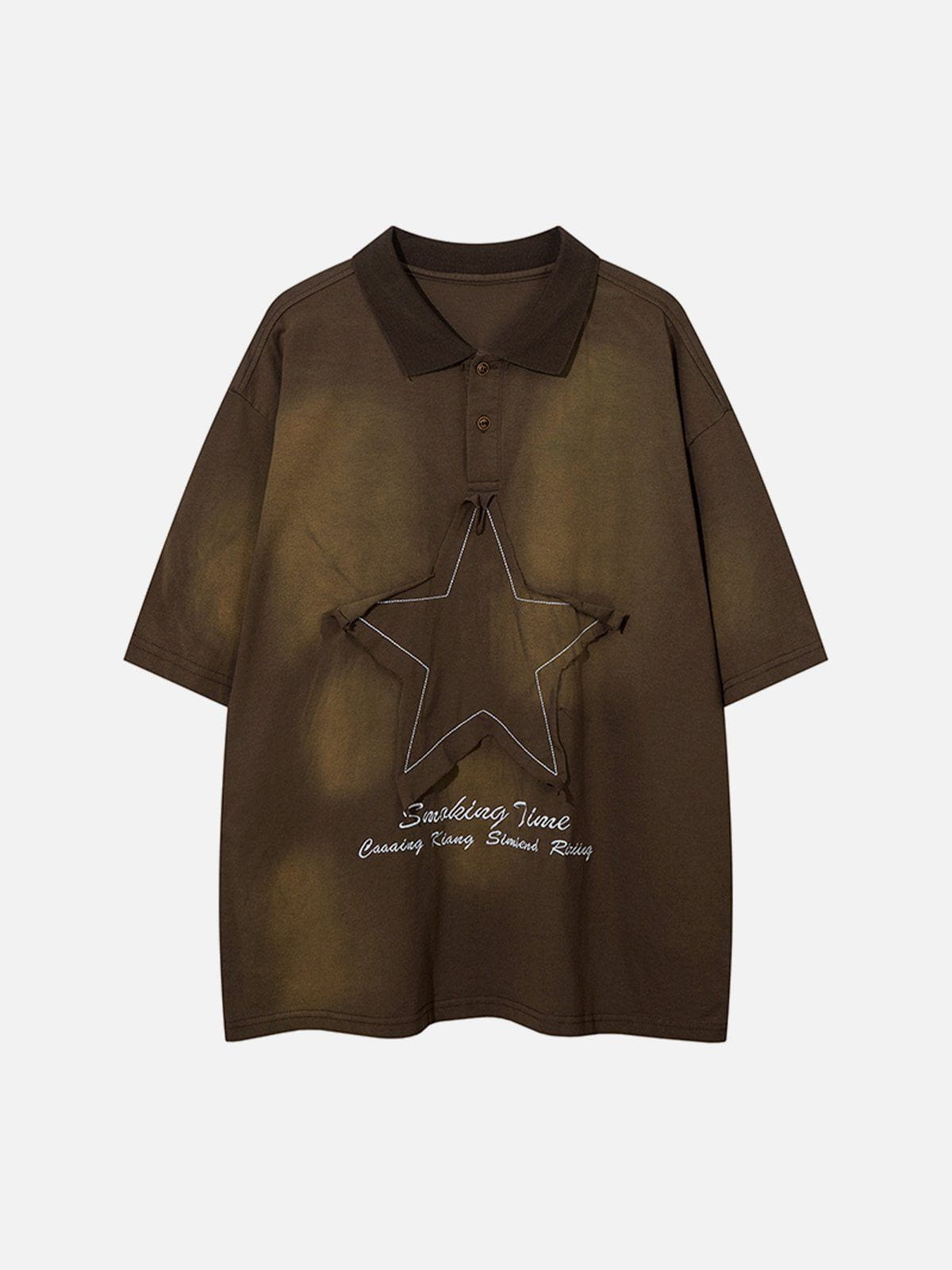 Applique Embroidery Star Washed Polo Tee