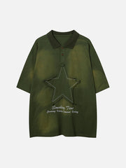 Applique Embroidery Star Washed Polo Tee