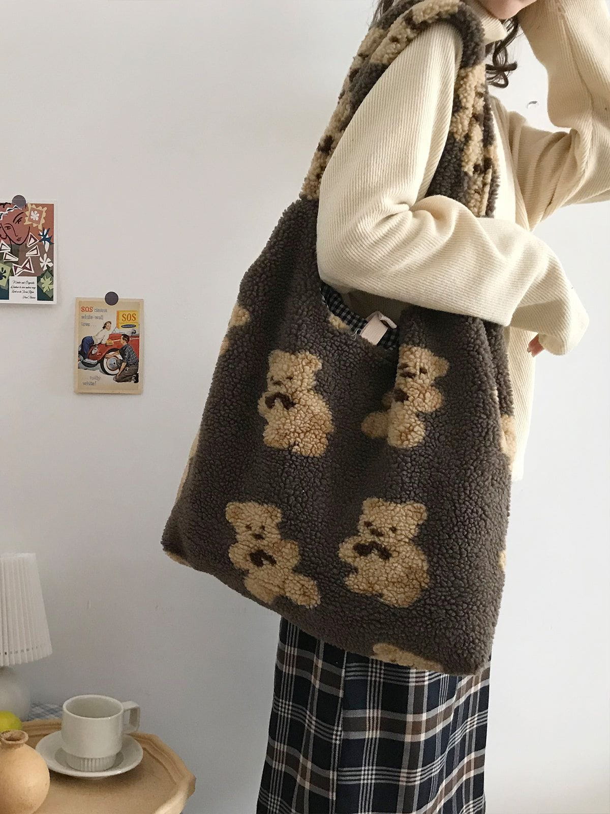 Bear Pattern Sherpa Bag