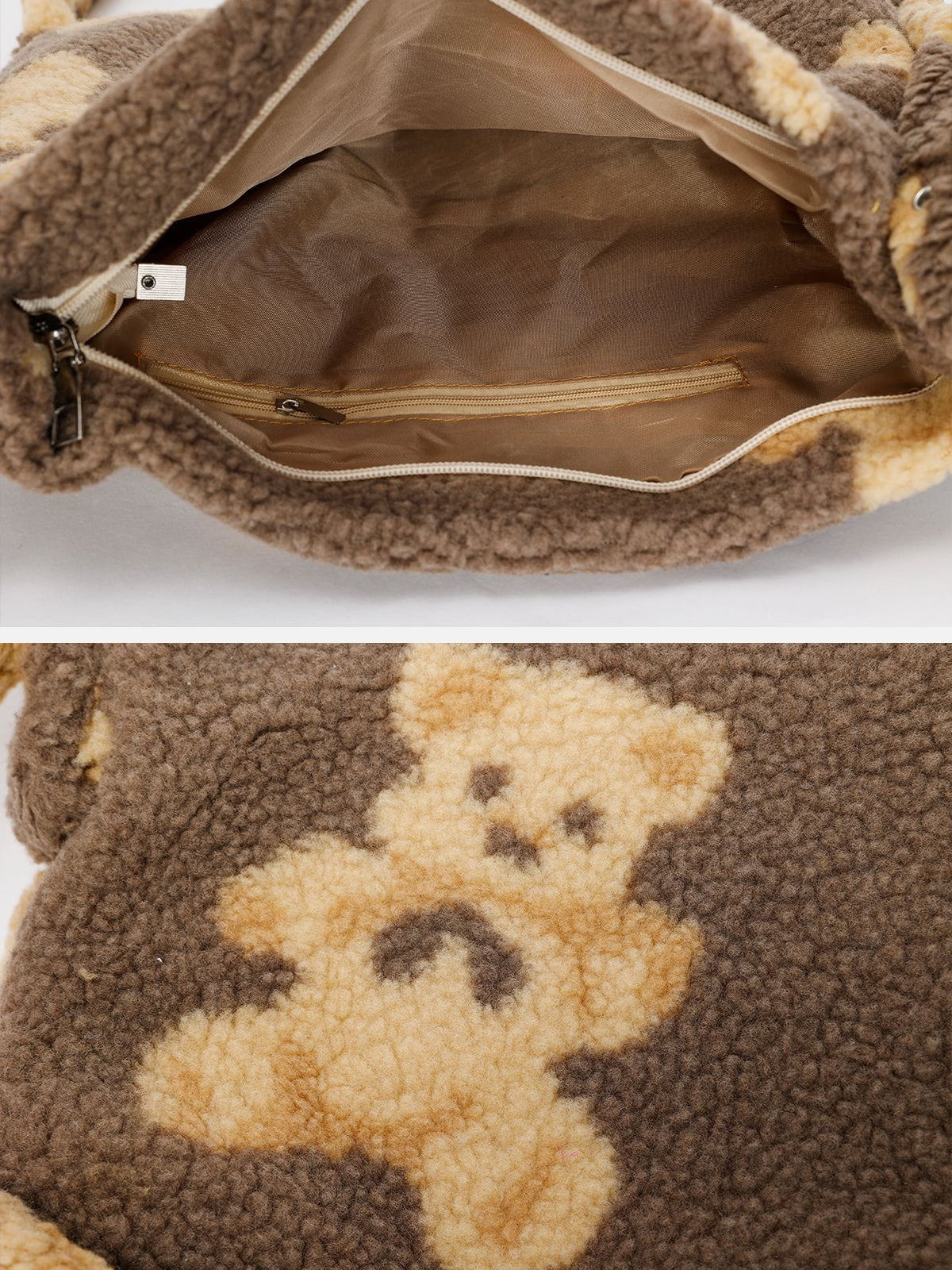 Bear Print Sherpa Shoulder Bag