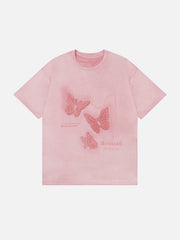 Butterfly Applique Embroidery Suede Tee