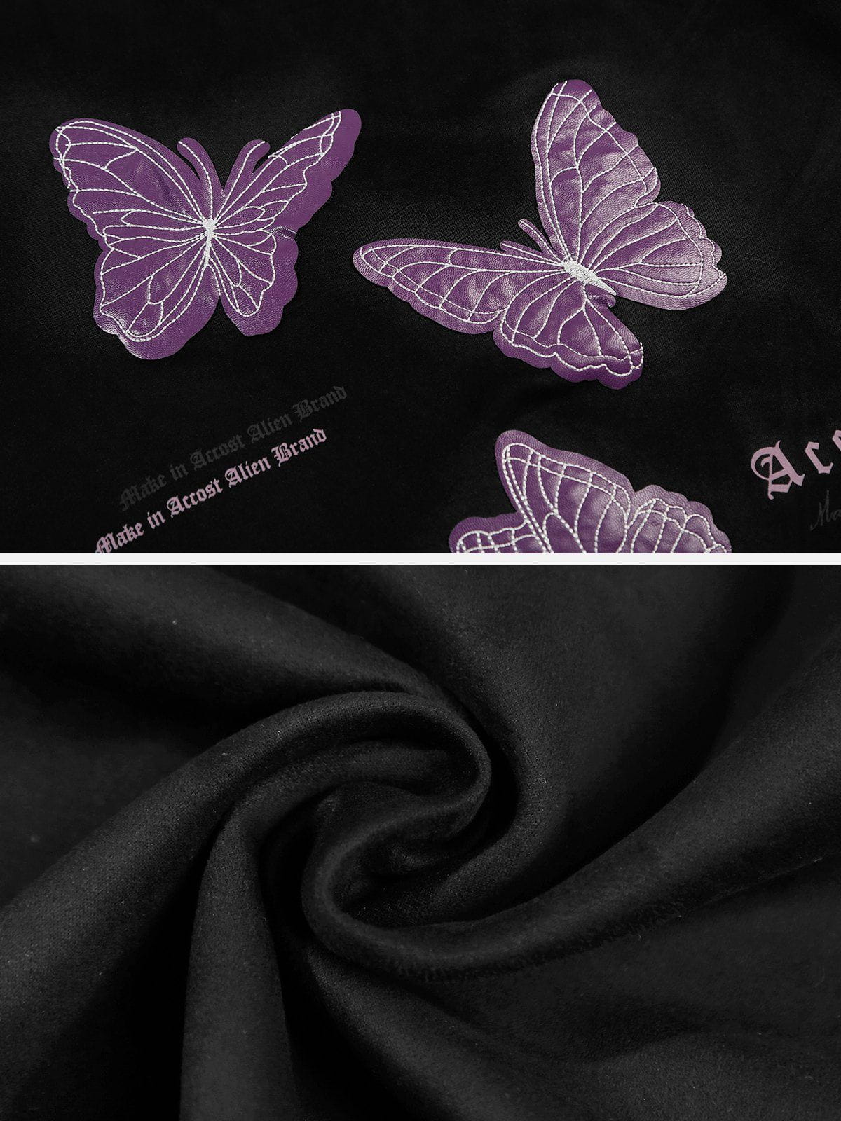 Butterfly Applique Embroidery Suede Tee