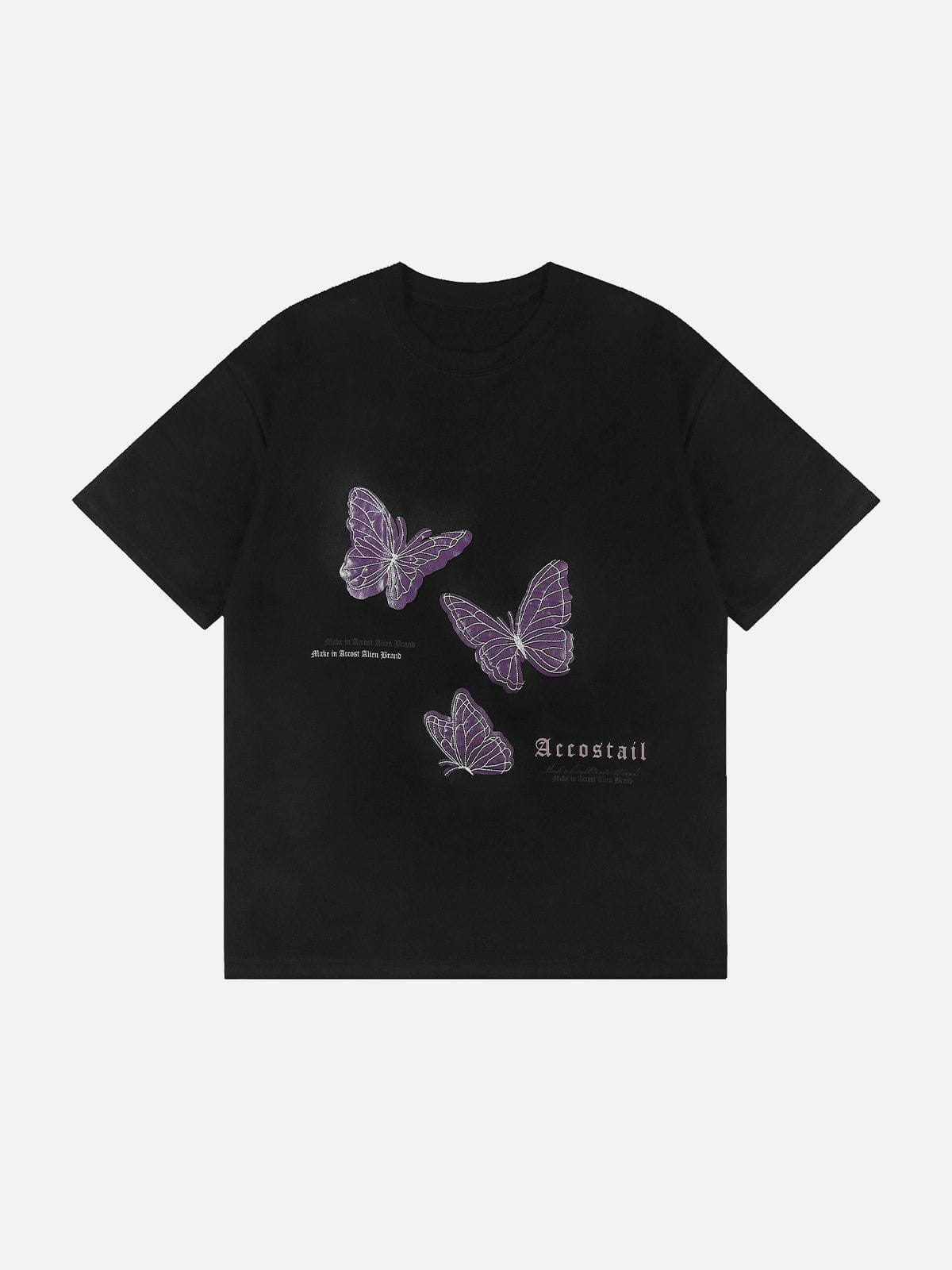 Butterfly Applique Embroidery Suede Tee