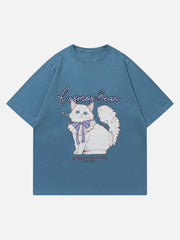 Cartoon Cute Cat Print Tee