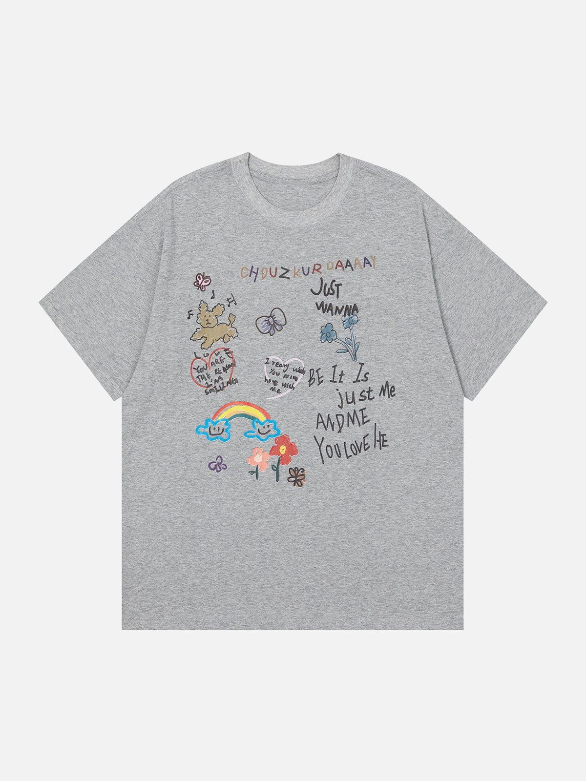 Cartoon Hand Painted Print Tee