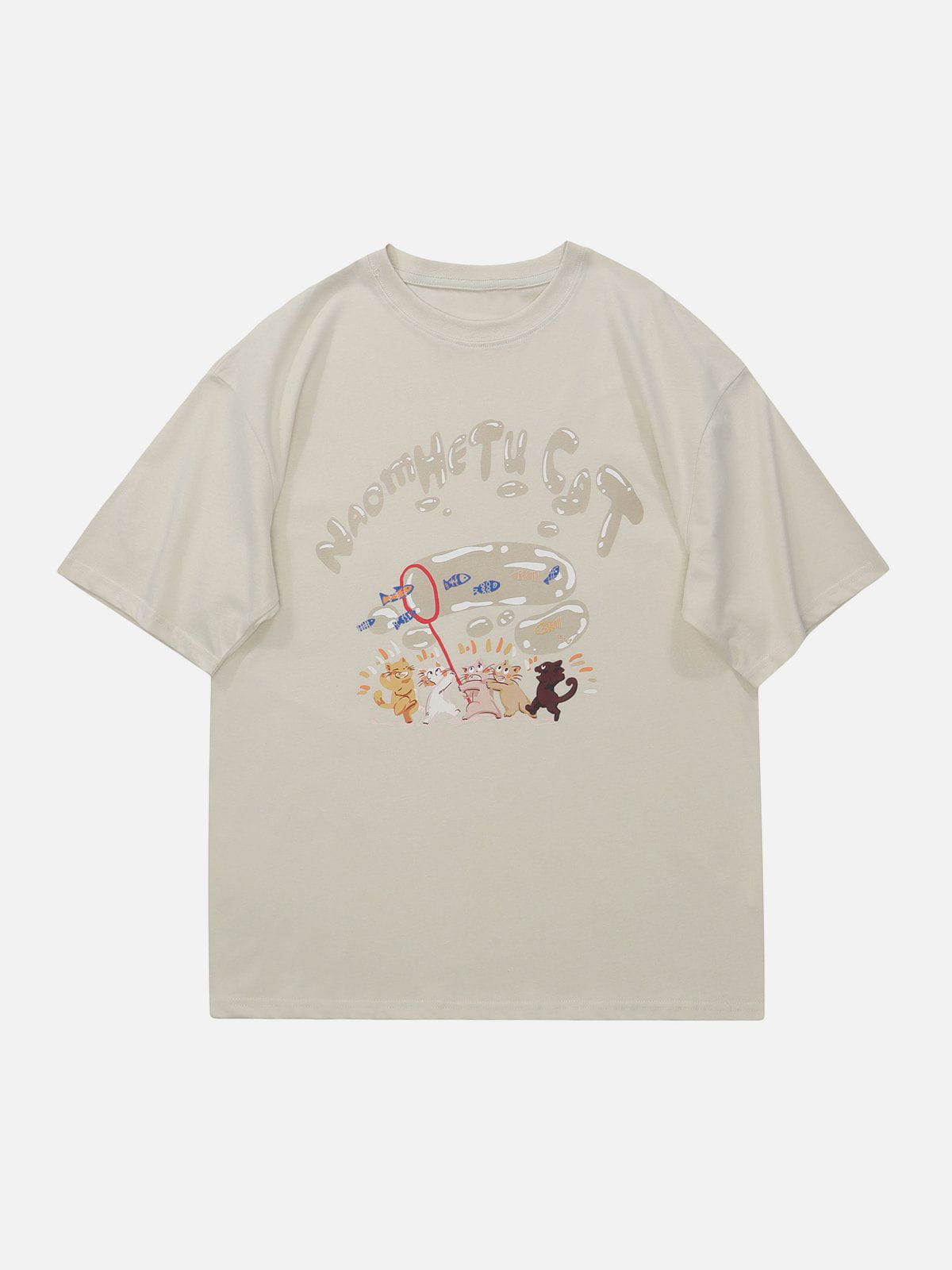 Cartoon Kitten Fishing Graphic Tee