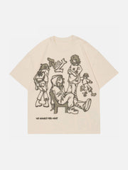Cartoon Line Character Print Tee