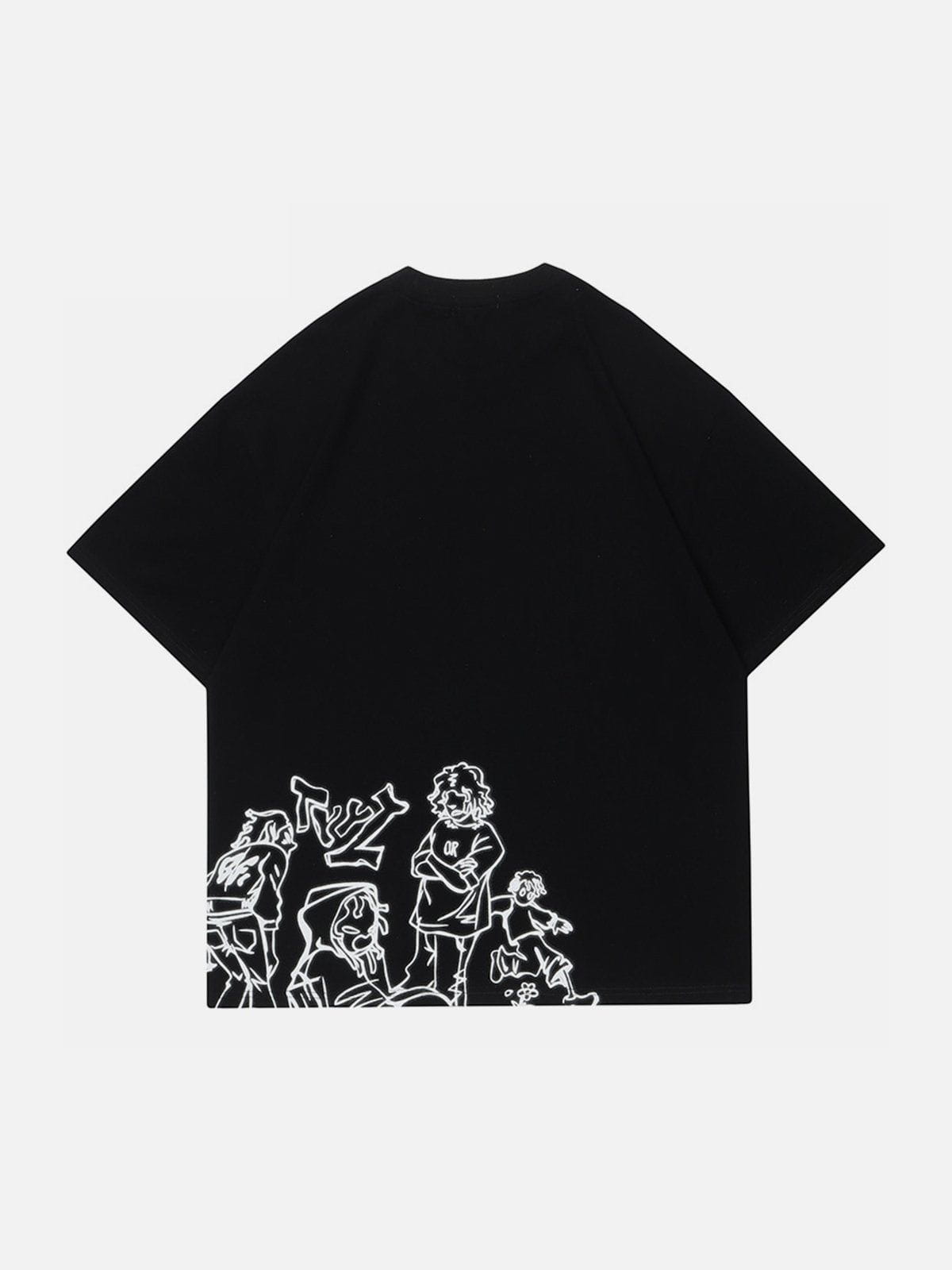 Cartoon Line Character Print Tee