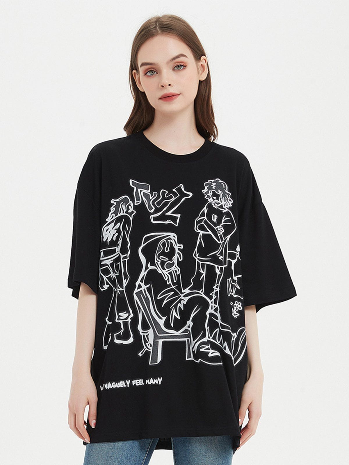 Cartoon Line Character Print Tee