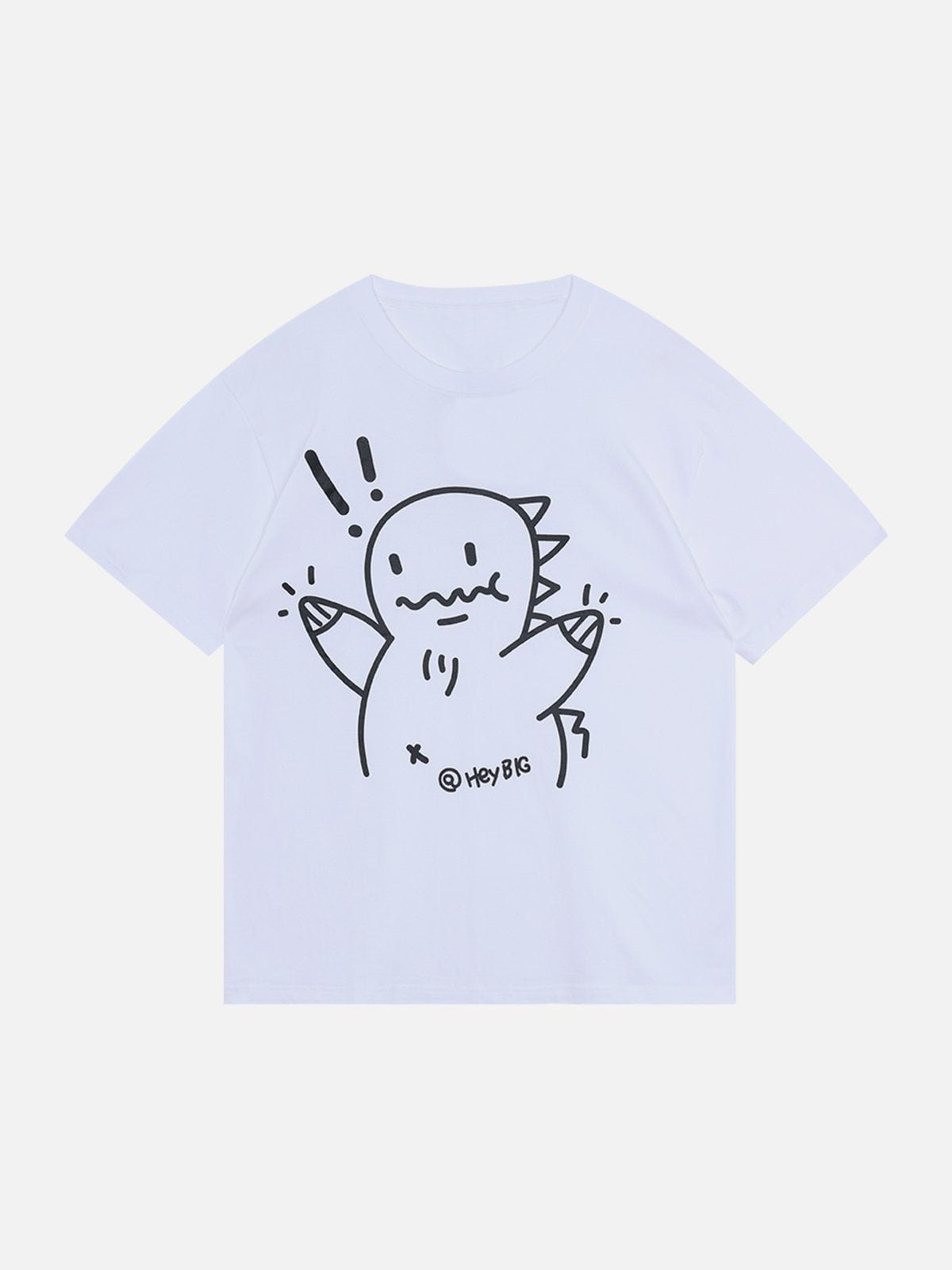 Cartoon Line Dinosaur Print Tee