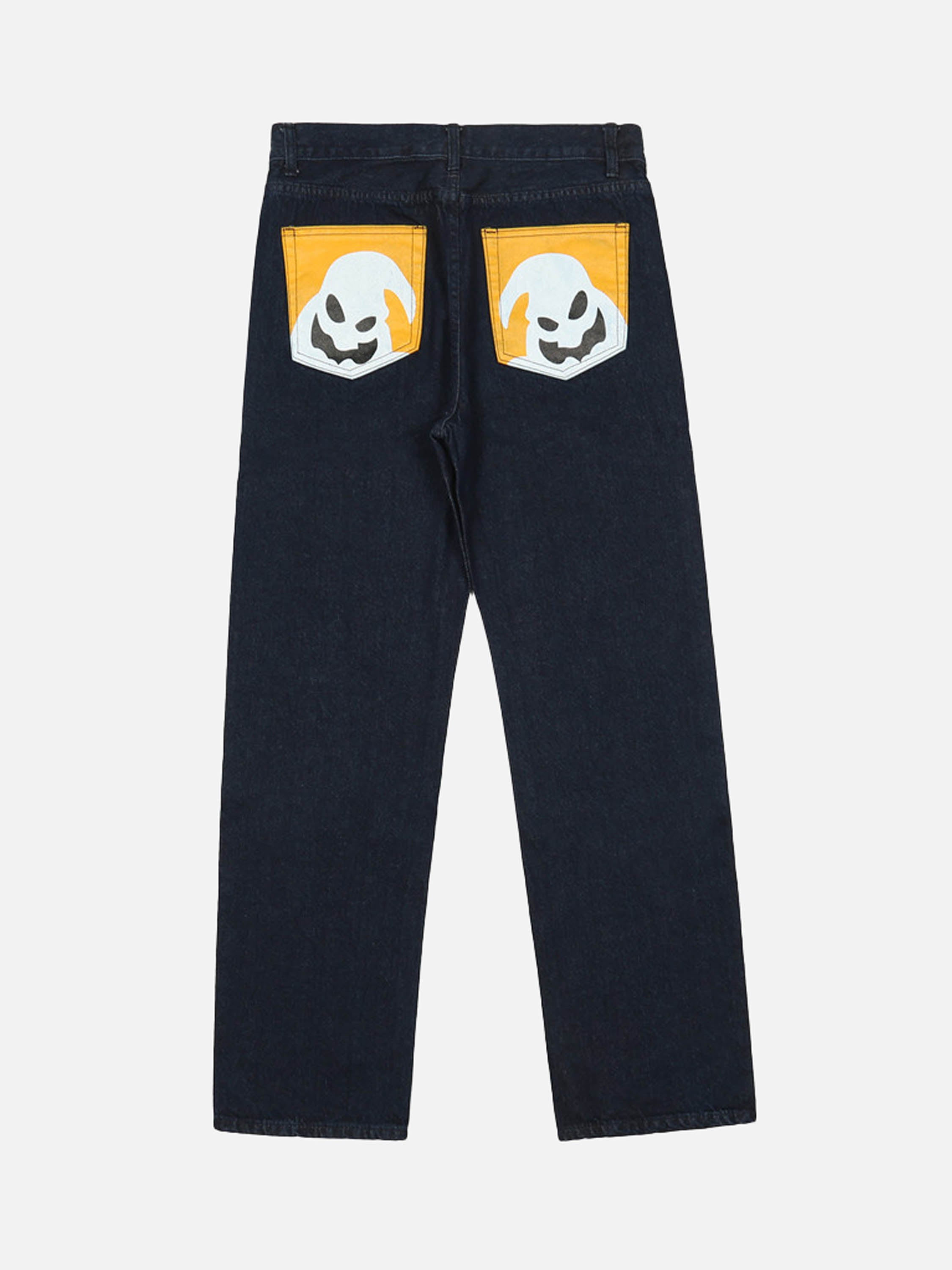 Cartoon Pocket Print Washed Jeans