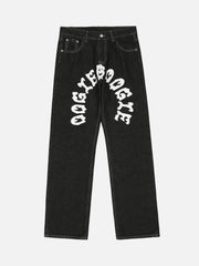 Cartoon Pocket Print Washed Jeans