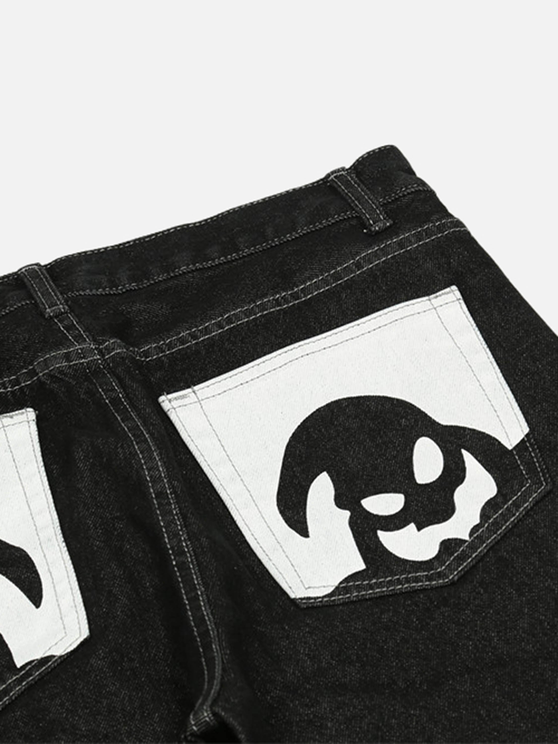 Cartoon Pocket Print Washed Jeans