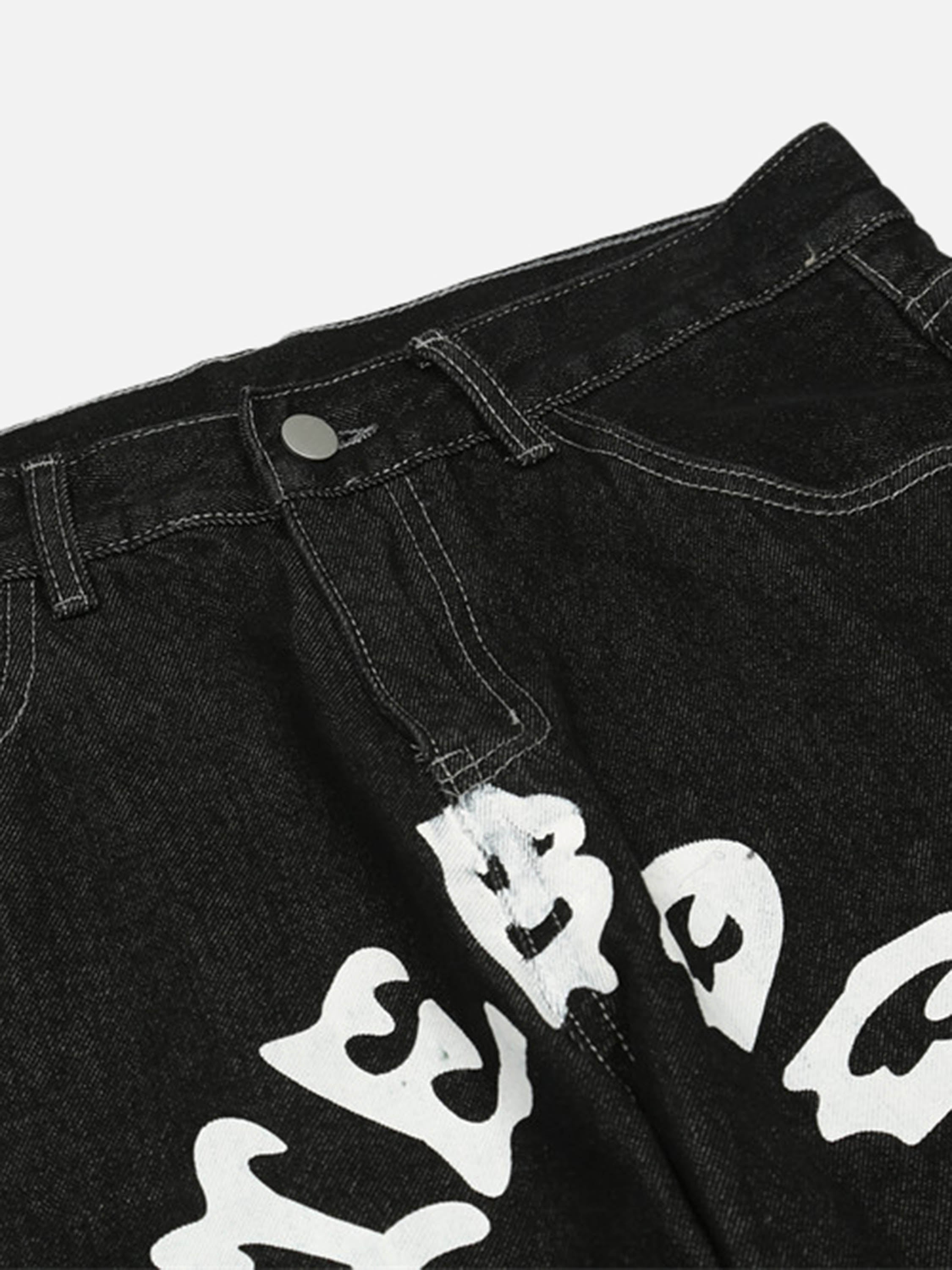 Cartoon Pocket Print Washed Jeans