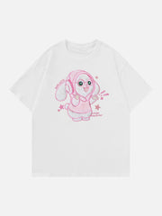 Cartoon Rabbit Embroidery Tee