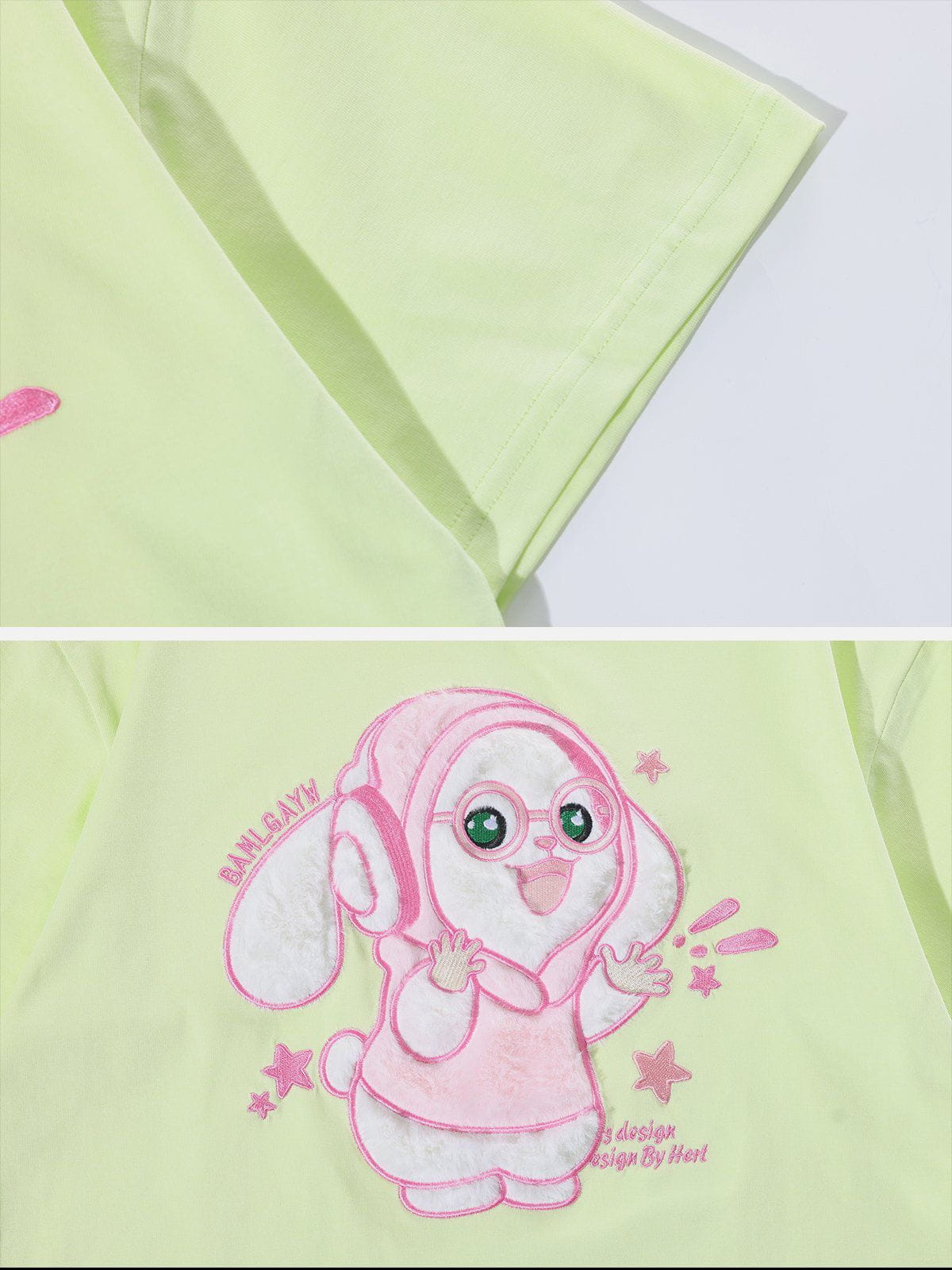 Cartoon Rabbit Embroidery Tee