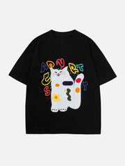 T-shirt imprimé chat brodé