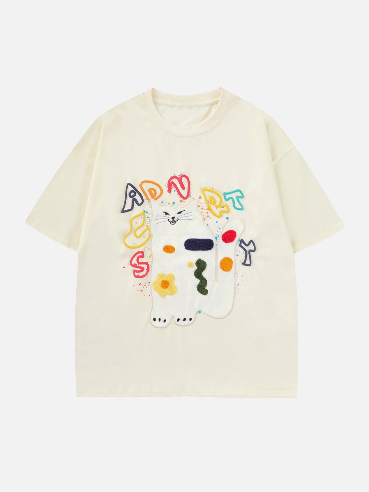 T-shirt imprimé chat brodé