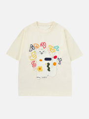 T-shirt imprimé chat brodé
