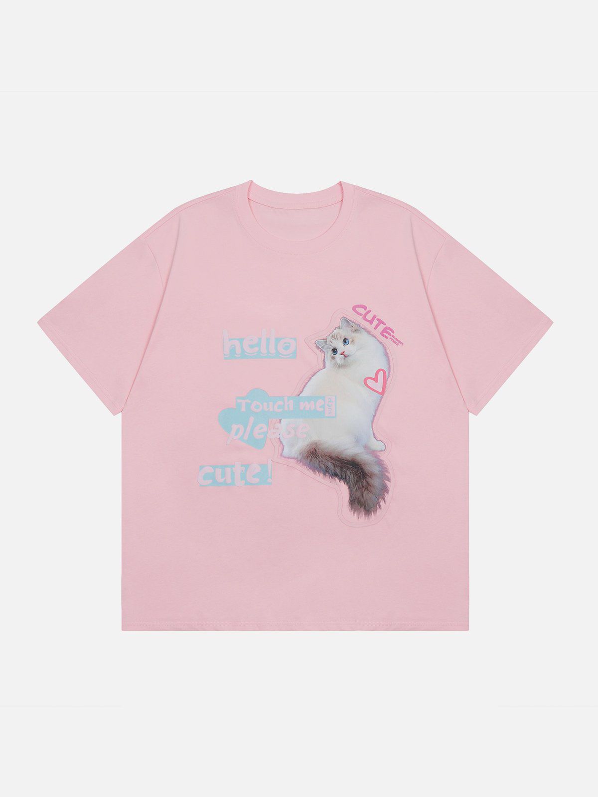 Cat Plush Print Heart Element Tee