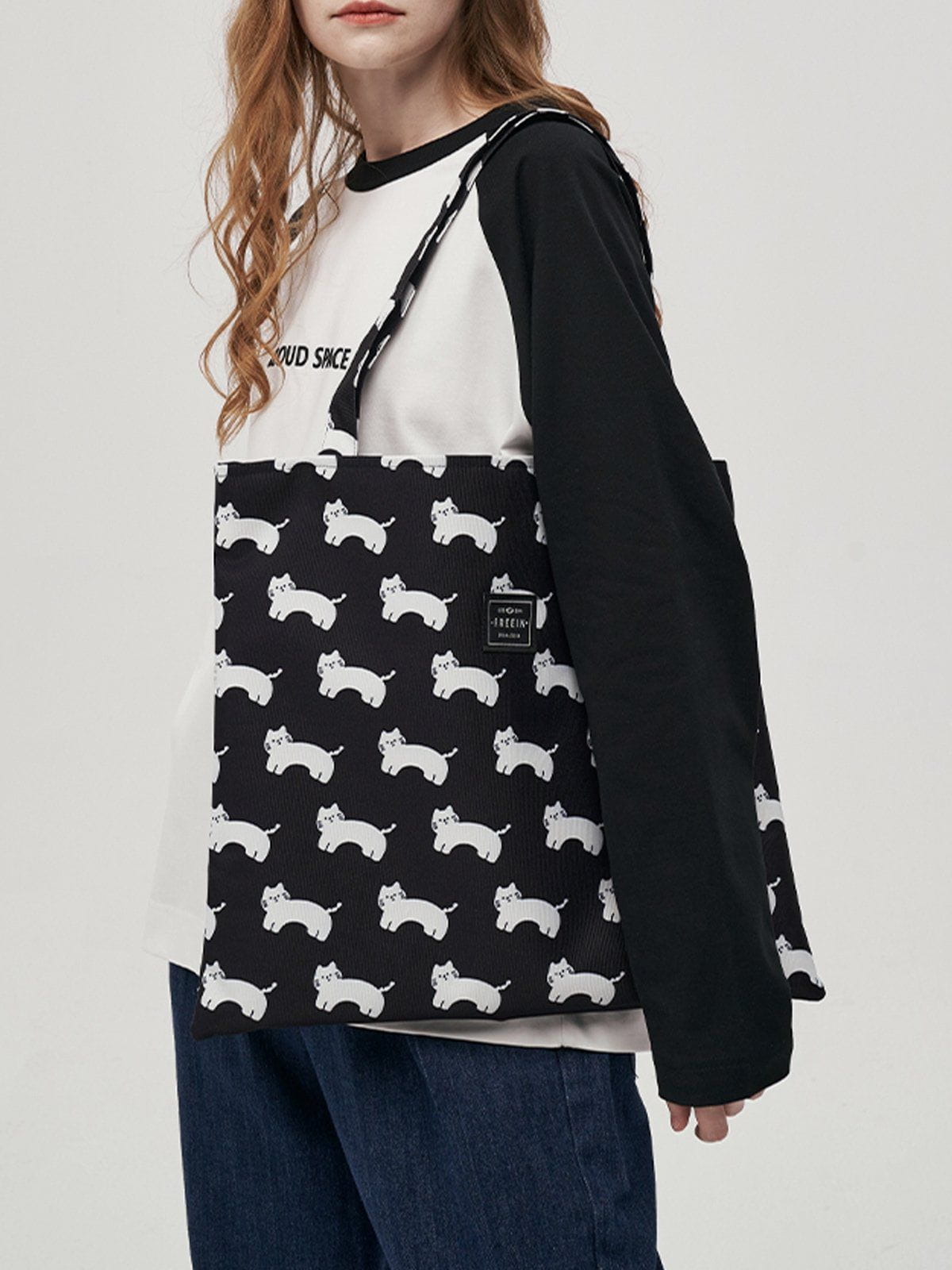 Cat Print Canvas Shoulder Bag Bag