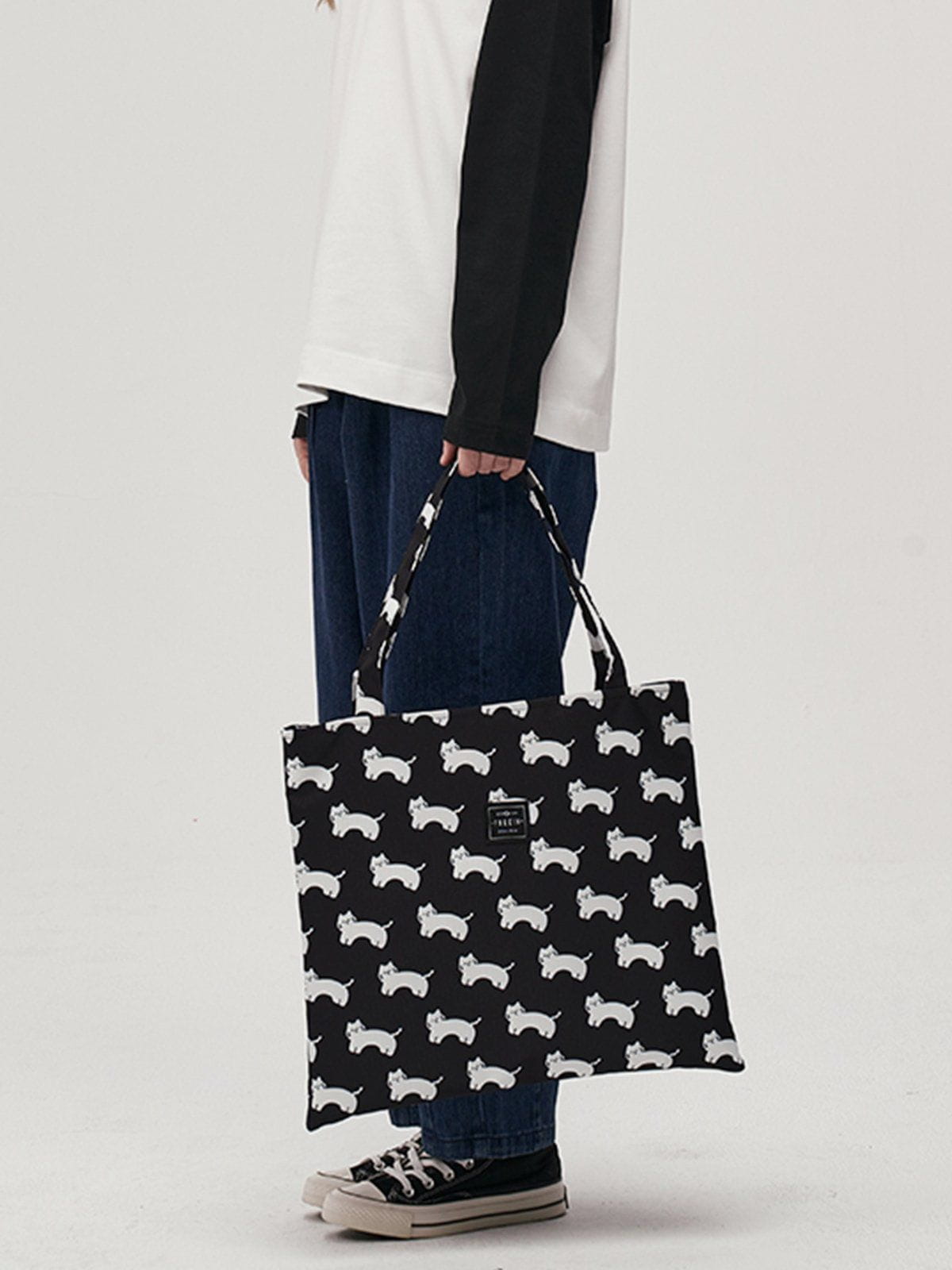 Cat Print Canvas Shoulder Bag Bag