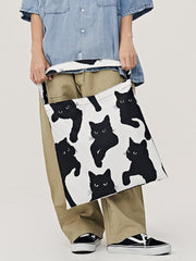 Cat Print Canvas Shoulder Bag