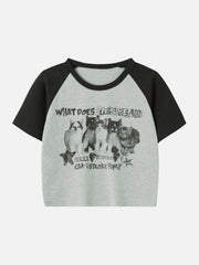 Cat Print Patchwork Regular Tee
