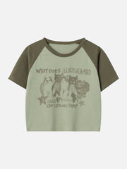 Cat Print Patchwork Regular Tee