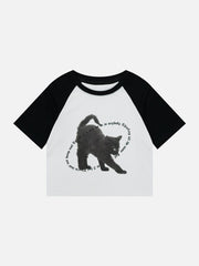 Cat Print Patchwork Tee