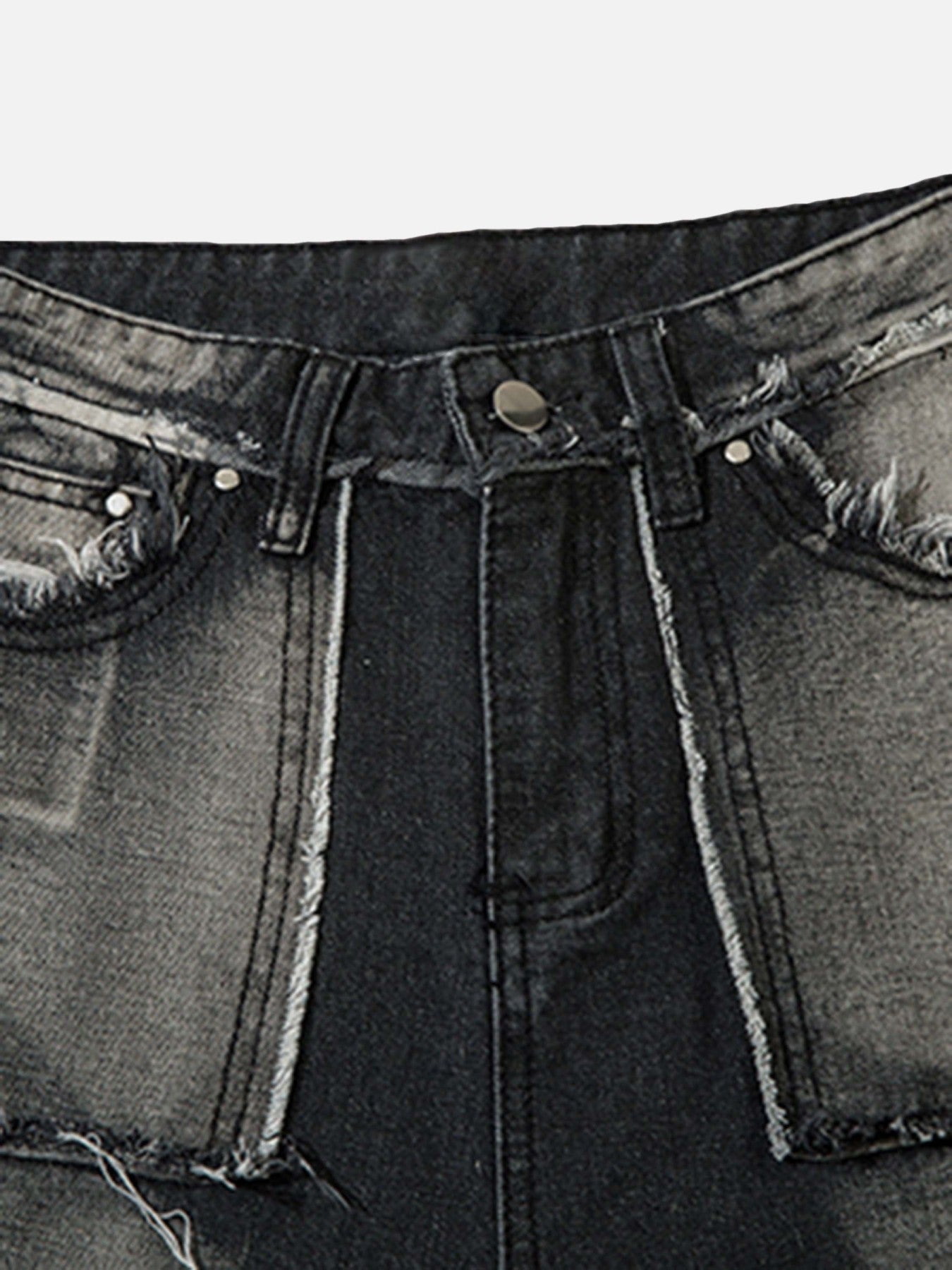 Cat Whiskers Raw Edge Patchwork Jeans - 1784