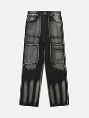 Cat Whiskers Raw Edge Patchwork Jeans - 1784