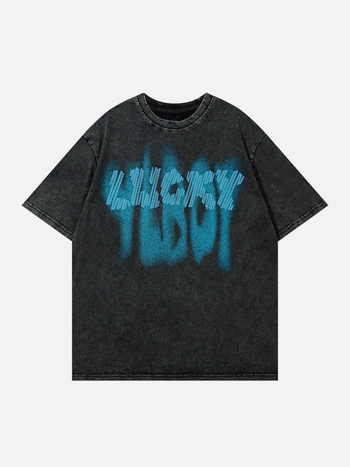 Chain Decoration Letter Shadow Washed Tee