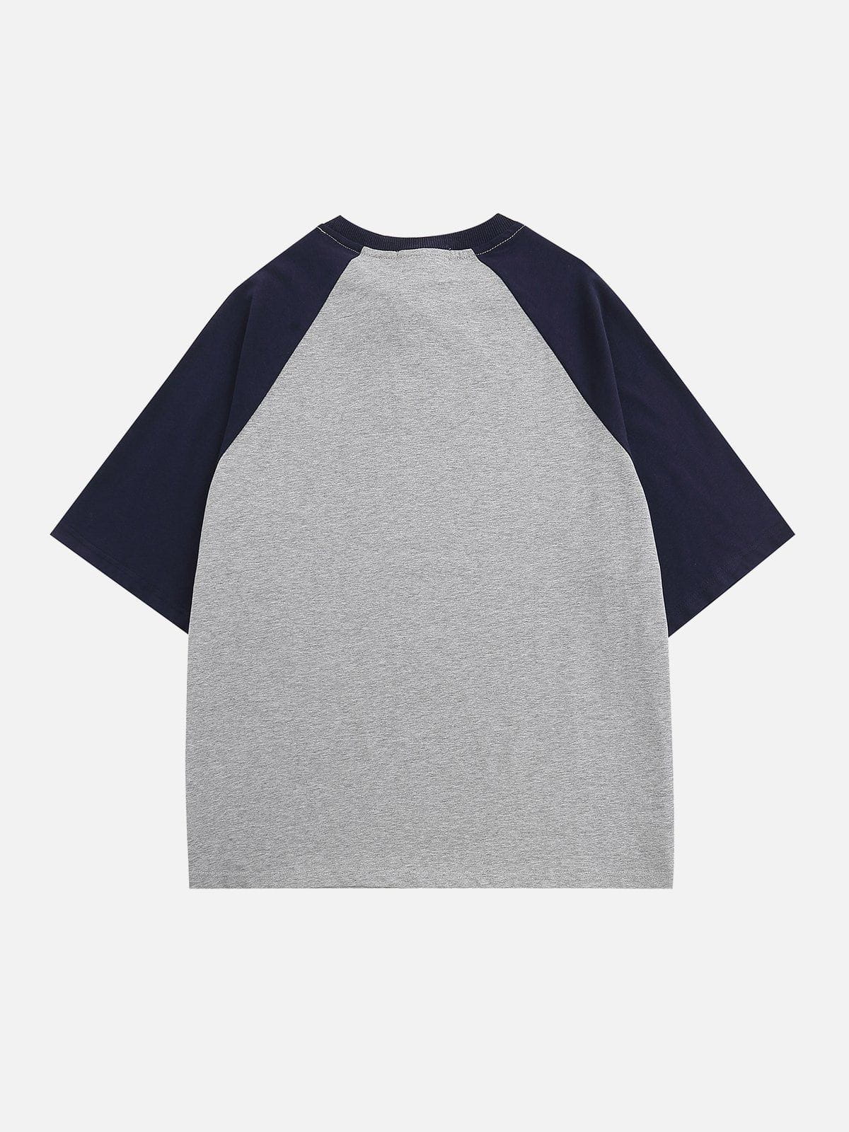 T-shirt à imprimé lettres raglan et blocs de couleurs