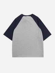 T-shirt à imprimé lettres raglan et blocs de couleurs