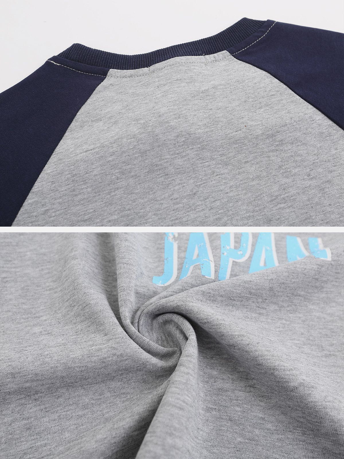T-shirt à imprimé lettres raglan et blocs de couleurs