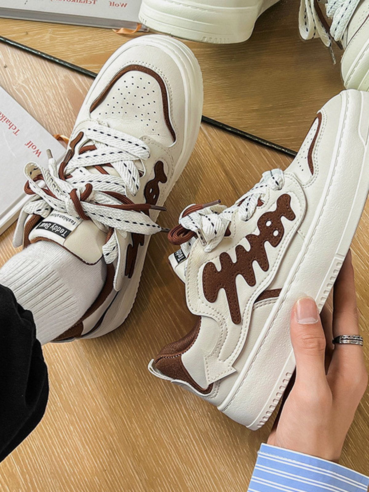 Colorblock Abstract Fishbone Graphic Casual Shoes