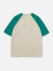 T-shirt à lettres raglan en mousse colorblock