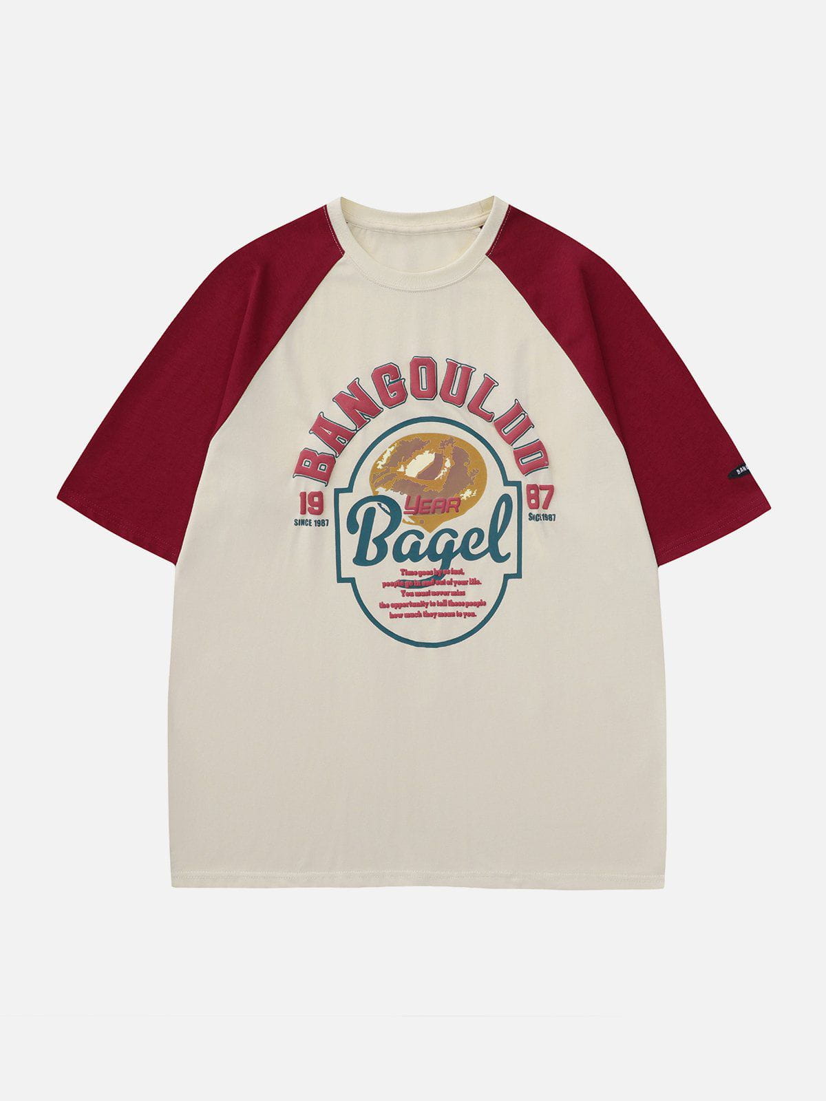 T-shirt à lettres raglan en mousse colorblock