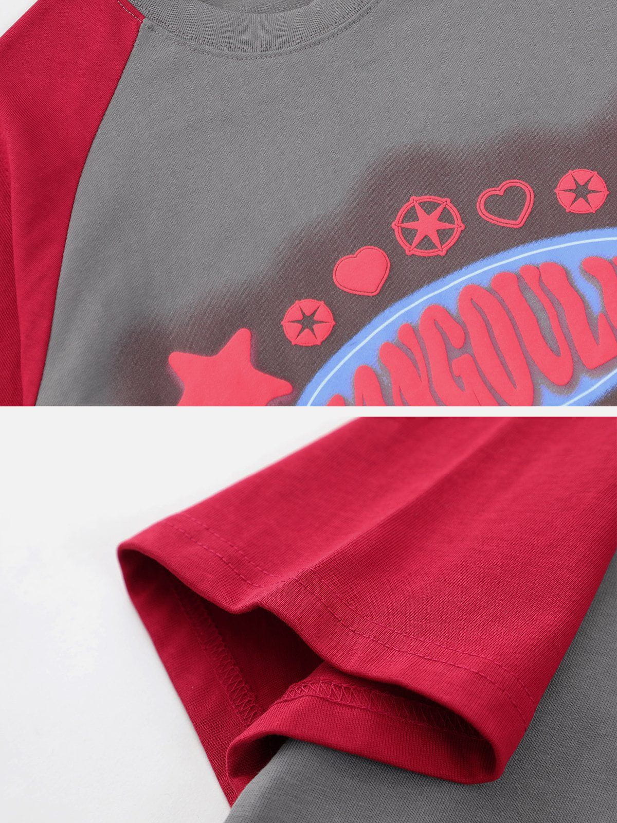 T-shirt imprimé lettres étoiles colorblock