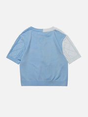 T-shirt en tricot torsadé à blocs de couleurs