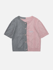 T-shirt en tricot torsadé à blocs de couleurs