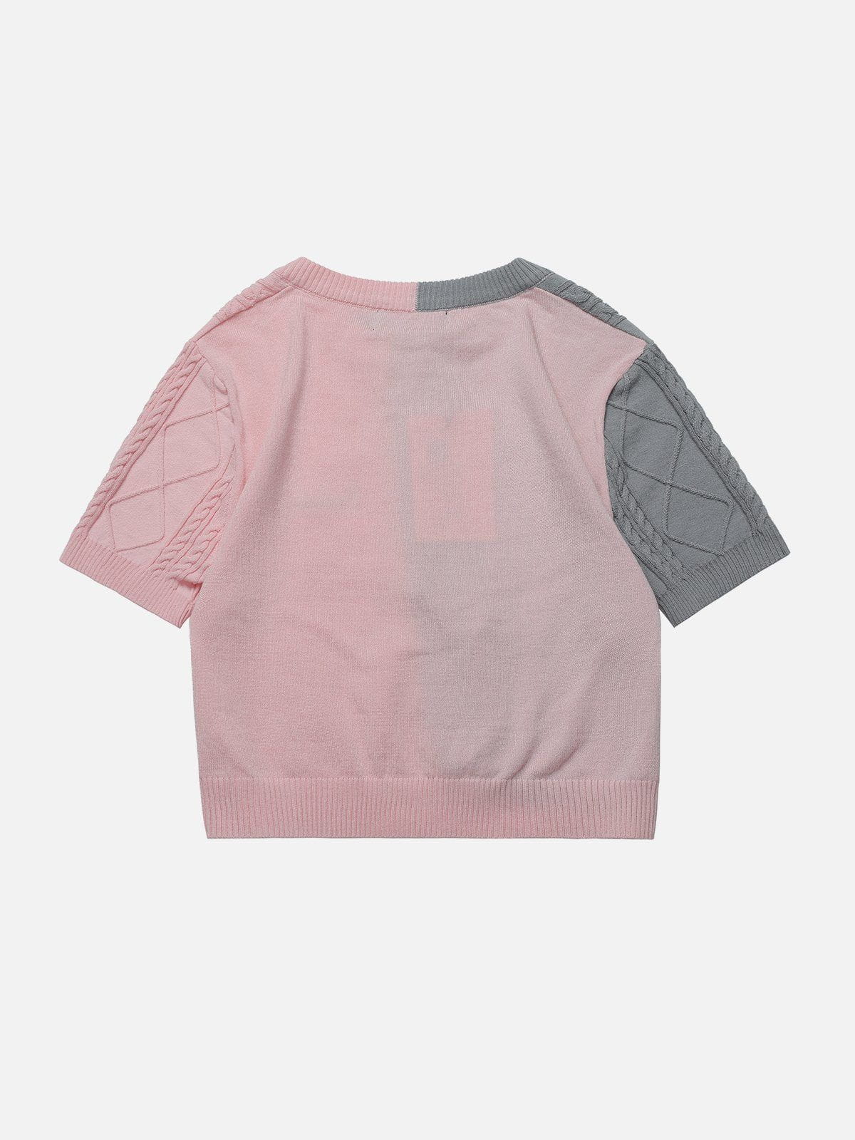 T-shirt en tricot torsadé à blocs de couleurs
