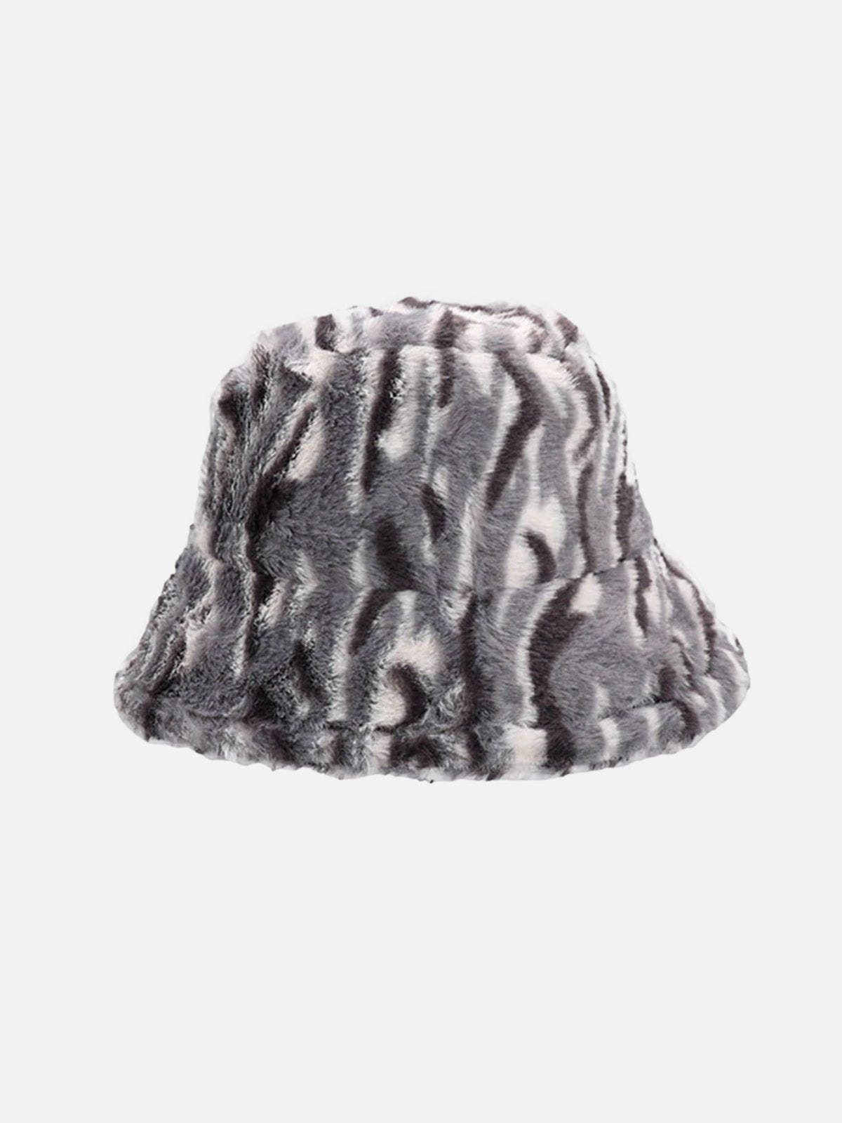 Contrast Striped Plush Vintage Bucket Hat