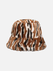 Contrast Striped Plush Vintage Bucket Hat