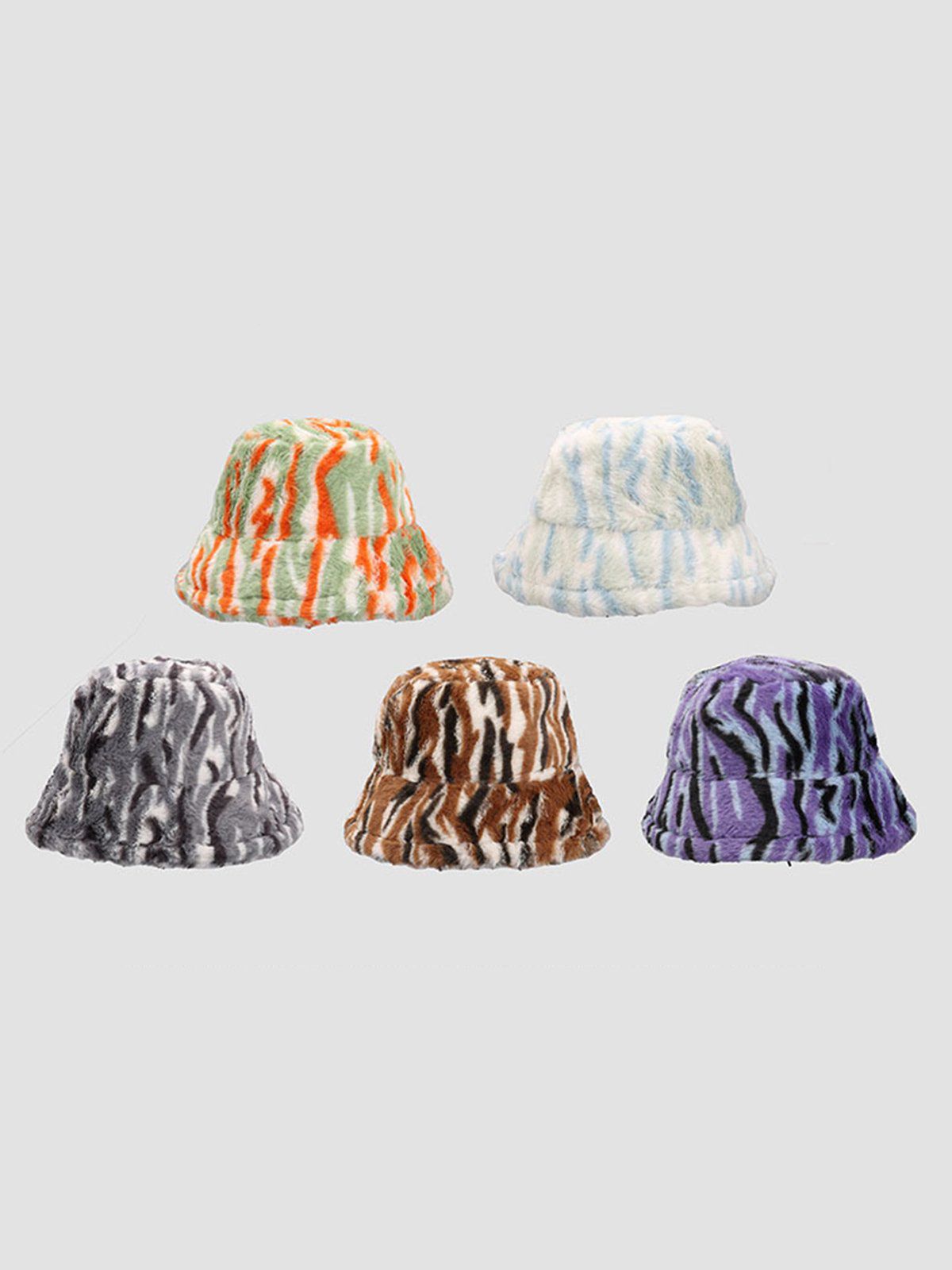 Contrast Striped Plush Vintage Bucket Hat