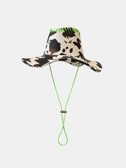 Cow Print Drawstring PU Leather Hat