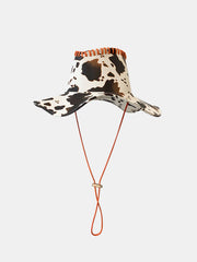 Cow Print Drawstring PU Leather Hat