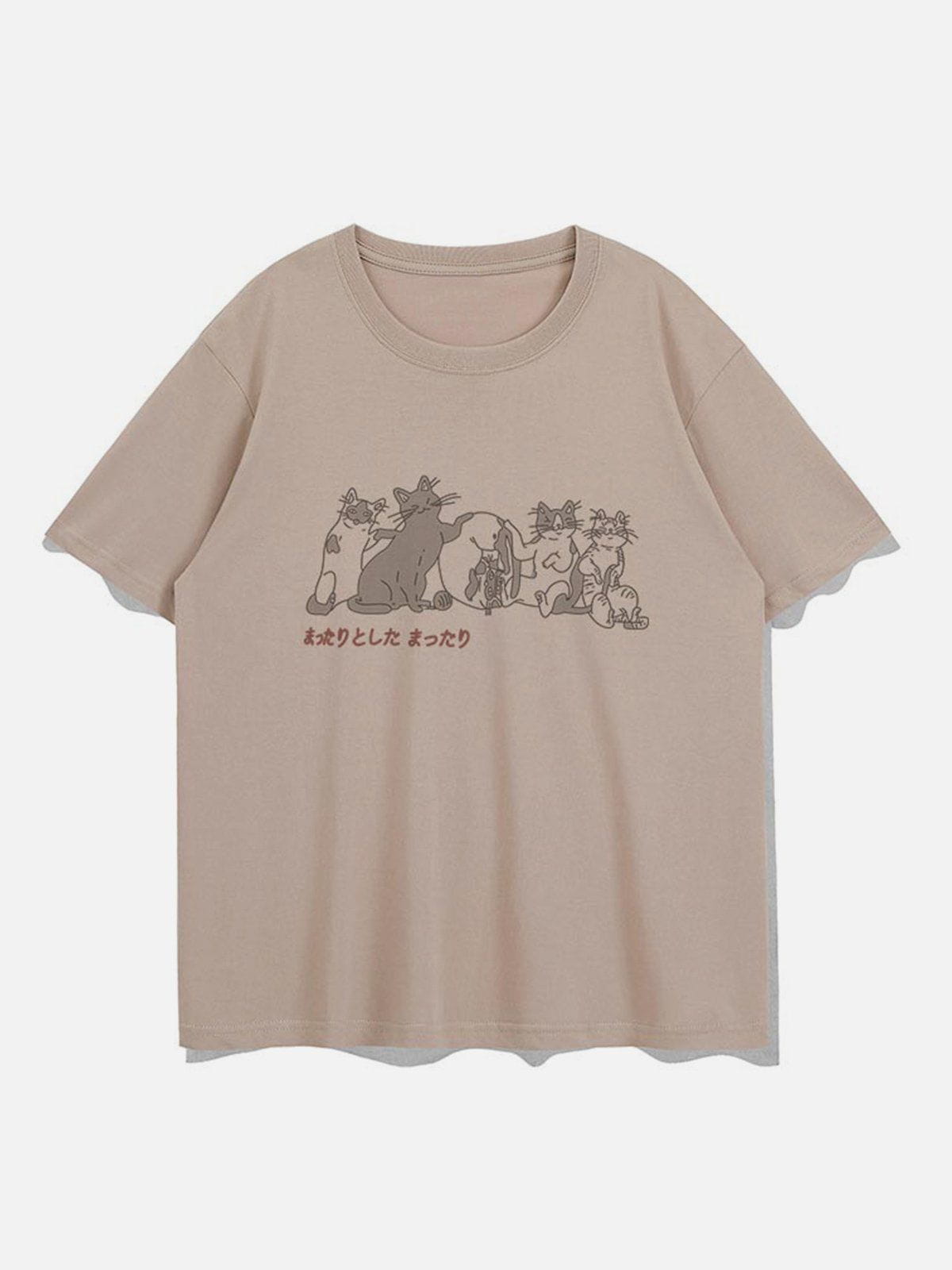 Cute Cat Cartoon Print Tee